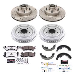 Disc and Drum Brake Kits, Z26 Street Warrior Performance, Cross-drilled/Slotted Front Rotors, 9.480 in. Rear Drum Diameter, Pads and Shoes, Chevy, Kit