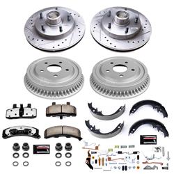 Disc and Drum Brake Kits, Z36 Truck and Tow, Cross-drilled/Slotted Front Rotors, 13.530 in. Rear Drum Diameter, Pads and Shoes, Dodge, Kit