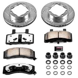 Brake Rotors/Pads, Drilled/Slotted, Iron, Zinc Dichromate Plated, Front/Rear, Chevy, Dodge, GMC, Kit