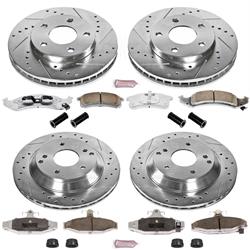 Brake Rotors/Pads, Drilled/Slotted, Iron, Zinc Dichromate Plated, Front/Rear, Chevy, Pontiac, Kit