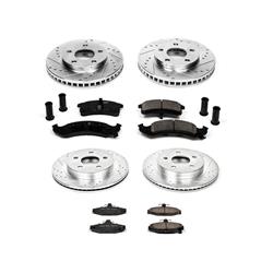 Brake Rotors/Pads, Drilled/Slotted, Iron, Zinc Plated, Front/Rear, Chevy, Pontiac, Kit