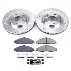 Brake Pads and Rotors, Evolution Sport, Cross-Drilled/Slotted, Zinc Plated, 11.930 in. Diameter, Chevy, Pontiac, Z23 Carbon Fiber Ceramic Pads, Kit