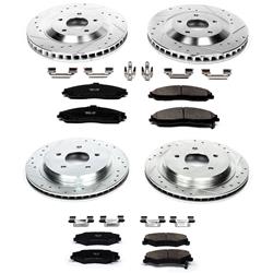 Brake Rotors/Z23 Pads, Drilled/Slotted, Iron, Zinc Dichromate Plated, Front/Rear, Cadillac, Chevy, Kit