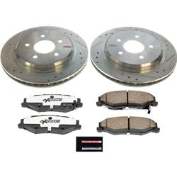 Brake Rotors/Pads, Drilled/Slotted, Iron, Zinc Dichromate Plated, Rear, Cadillac, Chevy, Kit