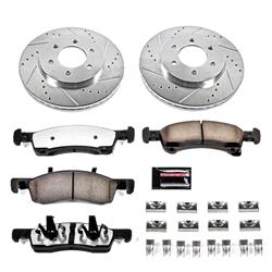 Brake Rotors/Pads, Truck and Tow, Drilled/Slotted, Iron, Zinc Plated, Front, Ford, Lincoln, Kit