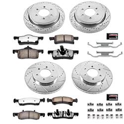 Brake Rotors/Pads, Drilled/Slotted, Iron, Zinc Plated, Carbon Ceramic Pads, Front/Rear, Ford, Lincoln, Kit