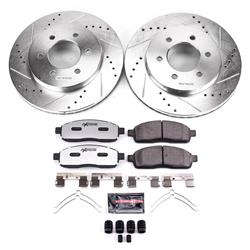 Brake Rotors/Pads, Drilled/Slotted, Iron, Zinc Dichromate Plated, Front, Ford, Lincoln, Kit