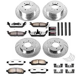 Brake Rotors/Pads, Drilled/Slotted, Iron, Zinc Dichromate Plated, Front/Rear, Ford, Lincoln, Kit