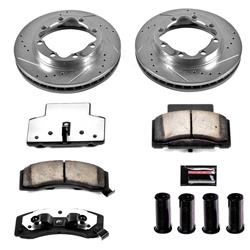 Brake Rotors/Pads, Drilled/Slotted, Iron, Zinc Dichromate Plated, Front, Chevy, Dodge, GMC, Kit