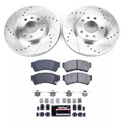 Brake Rotors/Pads, Cross-Drilled/Slotted, Iron, Zinc Dichromate Plated, Front, Ford, Lincoln, Mazda, Mercury