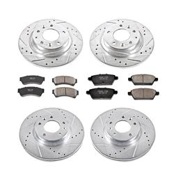 Brake Rotors/Pads, Drilled/Slotted, Iron, Zinc Plated, Front/Rear, Ford, Lincoln, Mazda, Mercury, Kit