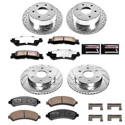 Brake Rotors/Pads, Drilled/Slotted, Iron, Zinc Plated, Front/Rear, Chevy, GMC, Kit