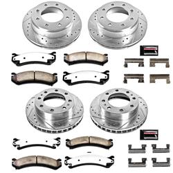 Brake Rotors/Pads, Truck and Tow, Drilled/Slotted, Iron, Zinc Plated, Front/Rear, Chevy, GMC, Hummer, Kit