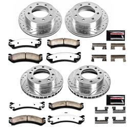 Brake Rotors/Pads, Truck and Tow, Drilled/Slotted, Iron, Zinc Plated, Front/Rear, Chevy, GMC, Kit