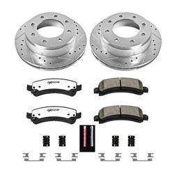 Brake Rotors/Pads, Truck and Tow, Drilled/Slotted, Iron, Zinc Plated, Rear, Chevy, GMC, Kit