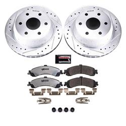 Brake Rotors/Pads, Drilled/Slotted, Iron, Zinc Dichromate Plated, Rear, Cadillac, Chevy, GMC, Kit