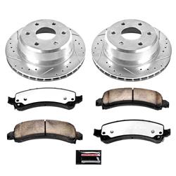 Brake Rotors/Pads, Drilled/Slotted, Iron, Zinc Plated, Carbon Ceramic Pads, Rear, Cadillac, Chevy, GMC, Kit