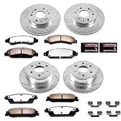 Brake Rotors/Pads, Drilled/Slotted, Iron, Zinc Dichromate Plated, Front/Rear, Cadillac, Chevy, GMC, Kit