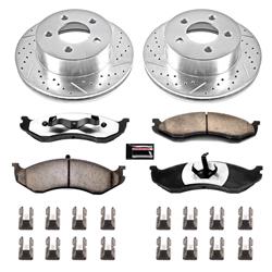 Brake Rotors/Pads, Drilled/Slotted, Iron, Zinc Dichromate Plated, Front, Jeep, Kit