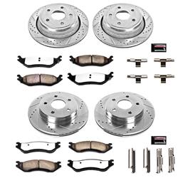 Brake Rotors/Pads, Truck and Tow, Drilled/Slotted, Iron, Zinc Plated, Front/Rear, Dodge, Kit