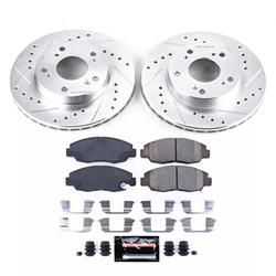 Brake Rotors/Pads, Cross-Drilled/Slotted, Iron, Zinc Dichromate Plated, Front, for use on Honda®, Kit