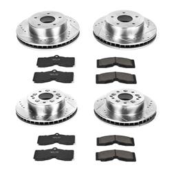 Brake Rotors/Pads, Iron, Drilled/Slotted, Zinc Plated, Ceramic Pads, Front/Rear, Chevy, Kit