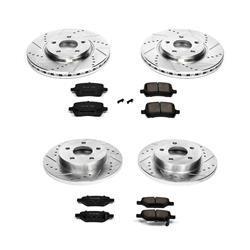 Brake Rotors/Pads, Drilled/Slotted, Iron, Zinc Dichromate Plated, Front/Rear, Chevy, Pontiac, Saturn, Kit