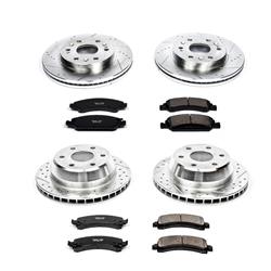 Brake Rotors/Pads, Iron, Drilled/Slotted, Zinc Plated, Ceramic Pads, Front/Rear, Chevy, GMC, Kit