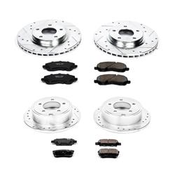 Brake Rotors/Pads, Iron, Drilled/Slotted, Zinc Plated, Ceramic Pads, Front/Rear, Chrysler, Dodge, Kit