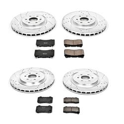 Brake Rotors/Pads, Iron, Drilled/Slotted, Zinc Plated, Ceramic Pads, Front/Rear, Cadillac, Kit