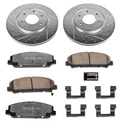 Brake Rotors/Pads, Truck and Tow, Drilled/Slotted, Iron, Zinc Plated, Front, Infiniti, Nissan, Kit