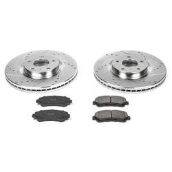 Brake Rotors/Pads, Cross-Drilled/Slotted, Iron, Zinc Plated, Nissan, Front, Kit