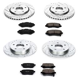 Brake Rotors/Pads, Iron, Drilled/Slotted, Zinc Plated, Ceramic Pads, Front/Rear, Chrysler, Dodge, Ram, Kit