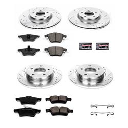 Brake Rotors/Pads, Iron, Drilled/Slotted, Zinc Plated, Ceramic Pads, Front/Rear, Mazda, Kit