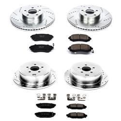 Brake Rotors/Pads, Iron, Drilled/Slotted, Carbon Fiber Ceramic Pads, Front/Rear, Subaru, Kit