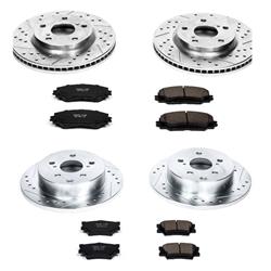 Brake Rotors/Pads, Cross-Drilled/Slotted, Iron, Zinc Plated, Lexus, Toyota, Front/Rear, Kit