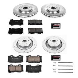 Brake Rotors/Pads, Iron, Drilled/Slotted, Zinc Plated, Ceramic Pads, Front/Rear, Infiniti, Nissan, Kit