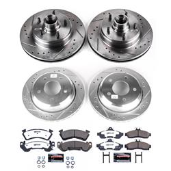 Pads and Rotors, Street Warrior, Cross-Drilled/Slotted Surface, Iron, Natural, 11.850 in./11.610 in. Diameter, Z26 Carbon Fiber Ceramic Pads, Kit