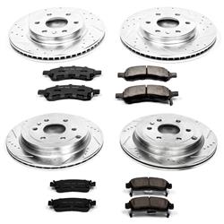 Brake Rotors/Pads, Iron, Drilled/Slotted, Carbon Fiber Ceramic Pads, Front/Rear, Buick, Chevy, GMC, Saturn Kit