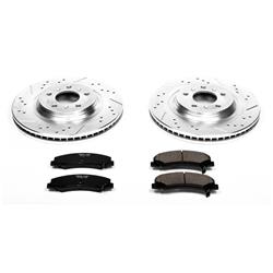 Brake Rotors/Pads, Cross-Drilled/Slotted, Iron, Zinc Plated, Buick, Cadillac, Chevy, Front, Kit