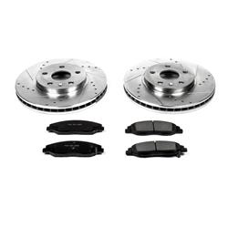 Brake Rotors/Pads, Cross-Drilled/Slotted, Iron, Zinc Dichromate Plated, Cadillac, Front, Kit