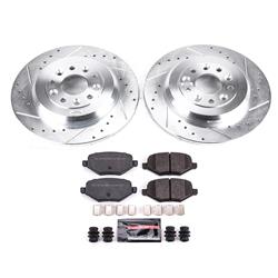 Brake Rotors/Pads, Iron, Drilled/Slotted, Carbon Fiber Ceramic Pads, Rear, Ford, Lincoln, Kit