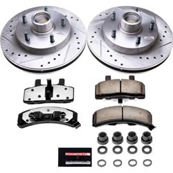 Rotors/Pads, Truck and Tow, Z36 Carbon Fiber Ceramic Pads, Iron Rotors, Zinc Plated, Cross-Drilled/Slotted, Front, Dodge, Set