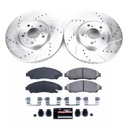 Brake Rotors/Pads, Iron, Drilled/Slotted, Zinc Plated, Ceramic Pads, Front, for use on Acura®, Honda®, Kit