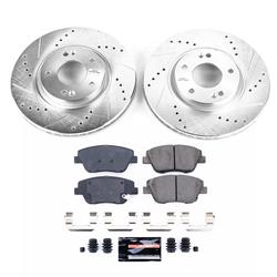 Brake Rotors/Pads, Iron, Drilled/Slotted, Zinc Plated, Ceramic Pads, Front, Hyundai, Kia, Kit