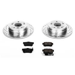 Brake Rotors/Pads, Iron, Drilled/Slotted, Zinc Plated, Ceramic Pads, Rear, for use Honda®, Kit