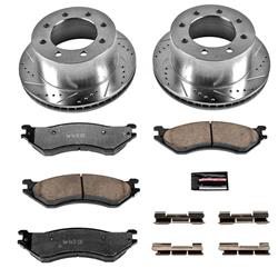 Brake Rotors/Pads, Truck and Tow, Drilled/Slotted, Iron, Zinc Plated, Rear, Dodge, Kit