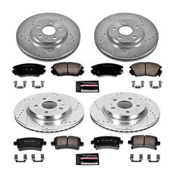 Pads and Rotors, Evolution Sport, Cross-Drilled/Slotted Surface, Iron, Zinc Plated, 12.600 in./12.400 in. Diameter, Z23 Carbon Fiber Ceramic Pads, Kit