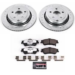 Pads and Rotors, Street Warrior, Cross-Drilled/Slotted Surface, Iron, Zinc Plated, 12.760 in. Diameter, Z26 Carbon Fiber Ceramic Pads, Kit