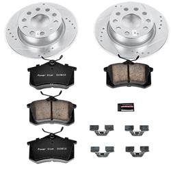 Brake Rotors/Pads, Iron, Drilled/Slotted, Zinc Plated, Ceramic Pads, Audi, Volkswagen, Rear, Kit